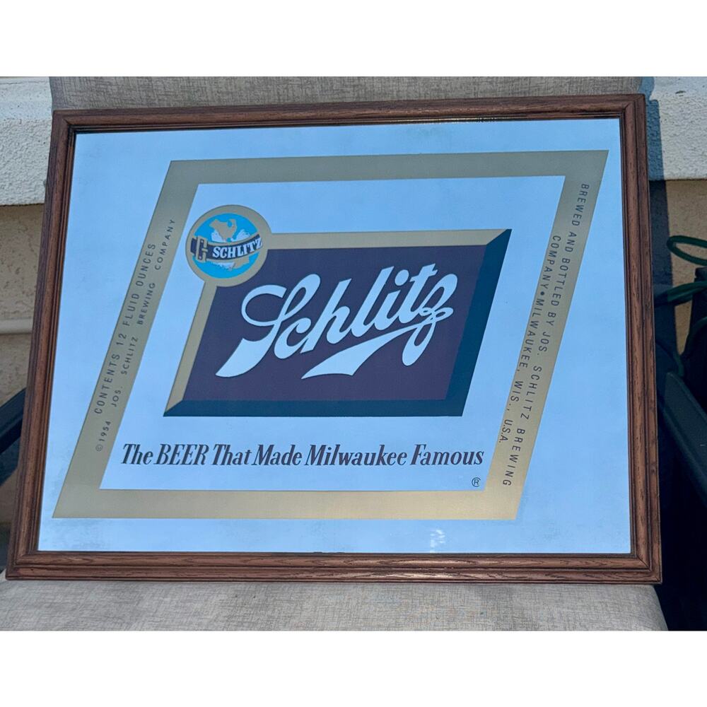 Vintage Schlitz Beer Mirror Sign Milwaukee Famous Bar Decor 22x18